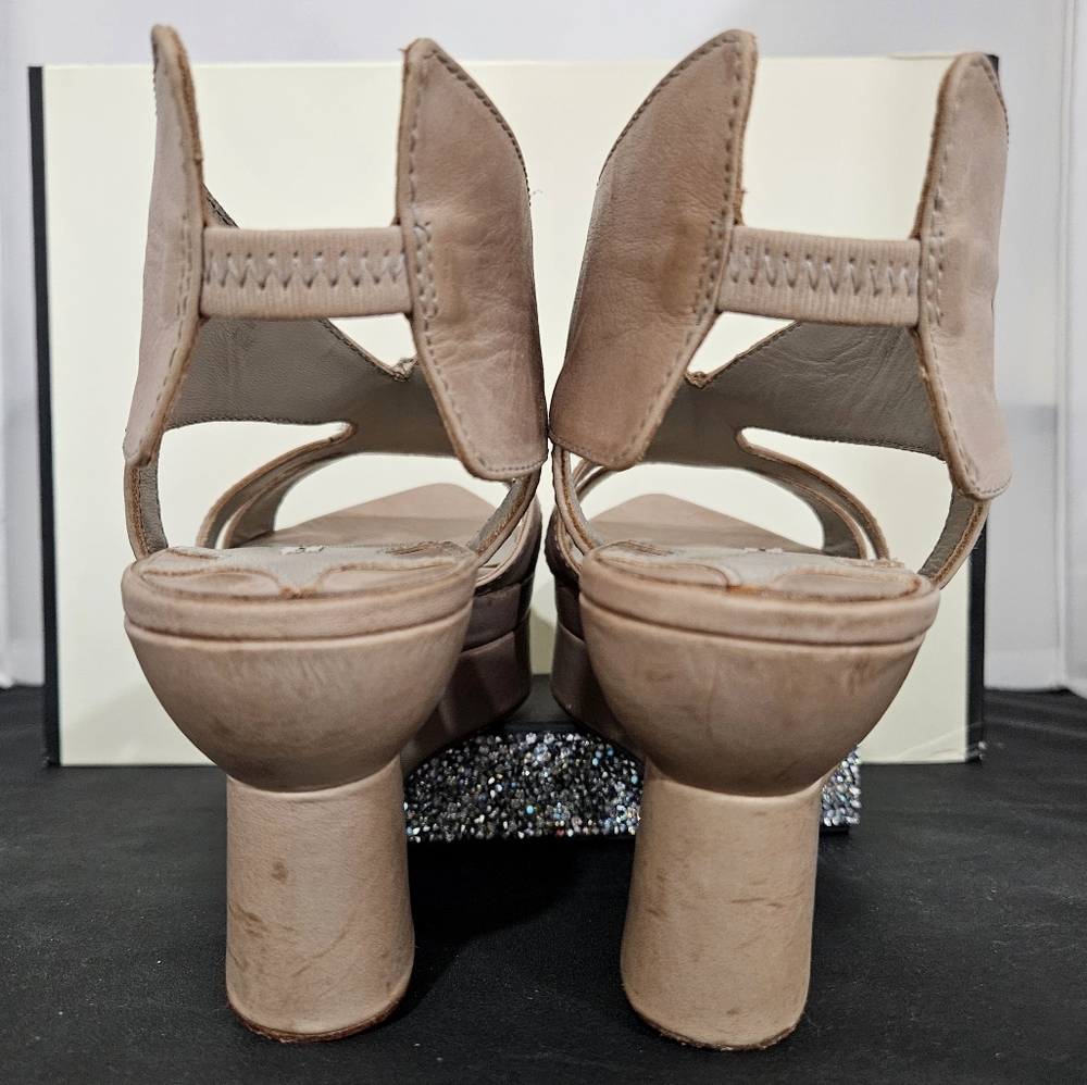 LEON MAX platform leather sandals 8.5 Bale taupe GUC tan statement shoes - Picture 6 of 16